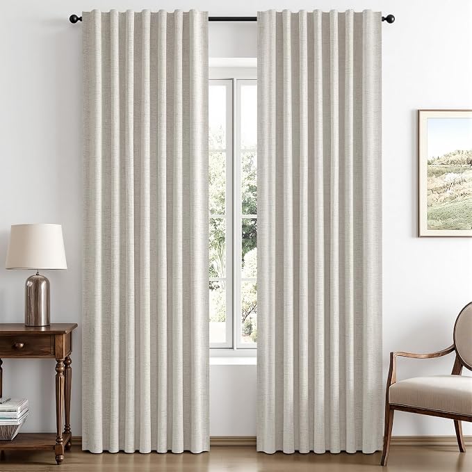 MIULEE 100% Blackout Linen Curtains 42 x 72 Inch Cream White 2 Panels | Thermal Insulated, Room Darkening Drapes for Bedroom Living Room, Back Tab Rod Pocket Pinch Pleated, Solid Luxury Decor