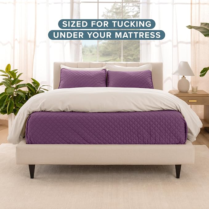 Bare Home Coverlet Set - Full/Queen - Lightweight Bed Decor - Comforter Alternative - All-Season Quilted Bedspread (Full/Queen, Plum)