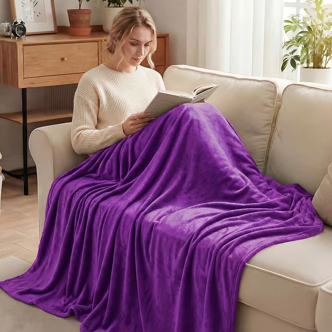 Exclusivo Mezcla Soft Fleece Blanket Twin Size for Bed, Purple | 60x80 Inches, Double-Sided Brushed Flannel, Lightweight Plush Cozy Blanket for Home Decor, All Season, Machine Washable