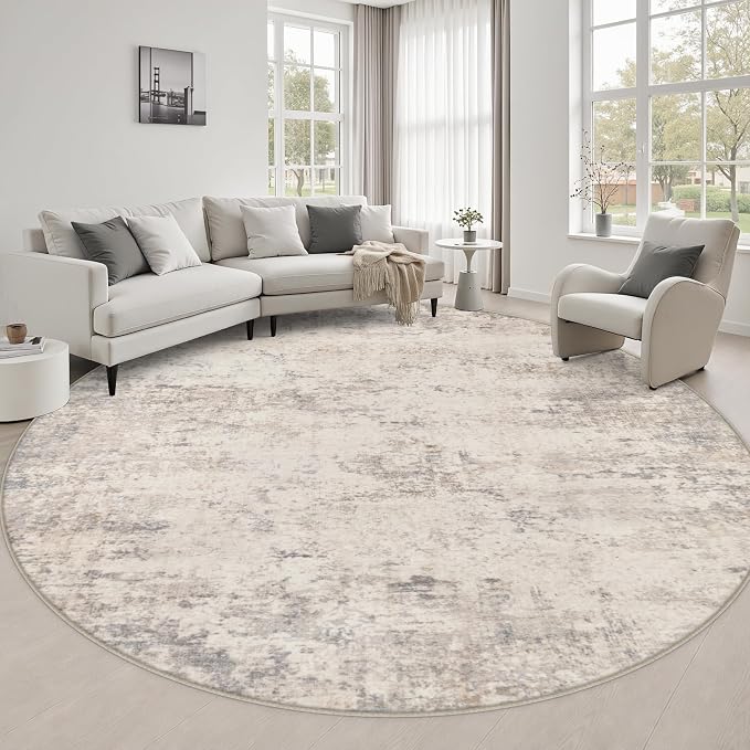 Round Area Rug Living Room: 6 ft Modern Washable Indoor Carpet | For Bedroom Dining Room Farmhouse Nursery Hallway Office,Modern Abstract,Machine washable,Non-Slip,Stain Resistant,Indoor