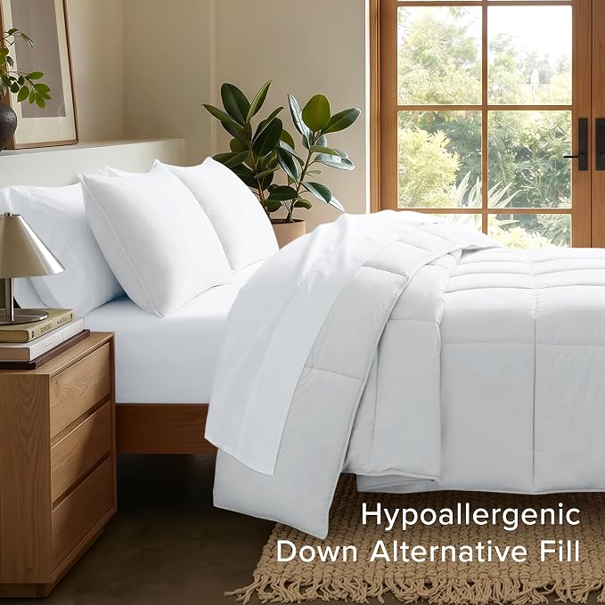 Bare Home Super King Comforter Set - 1800 Ultra Soft (Super King, White) | All-Season, Breathable, Hypoallergenic, Premium 1800, Warm, Cozy