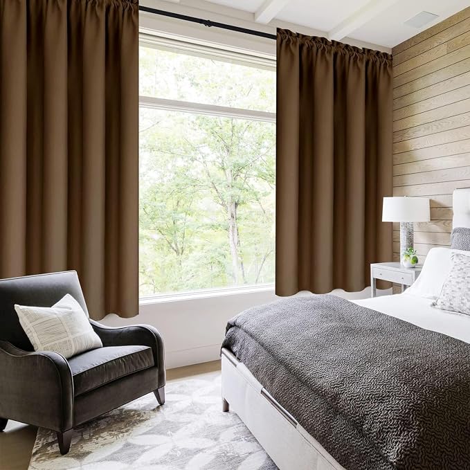 DWCN Short Blackout Curtains 52 x 36 Inch Long for Kitchen RV Bunk Brown | Room Darkening, Thermal Insulated, Light Blocking, Rod Pocket Drapes, Noise Reducing Window Treatments