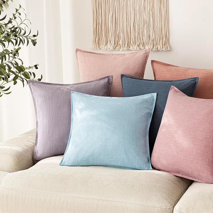 Foindtower Linen Solid Decorative Throw Pillow Covers 20x20 Inch Light Blue | Pack of 2 Boho Farmhouse Pillowcase,Accent Neutral Cushion Covers,Morden Home Decor for Chair Couch Sofa Bedroom Living Room