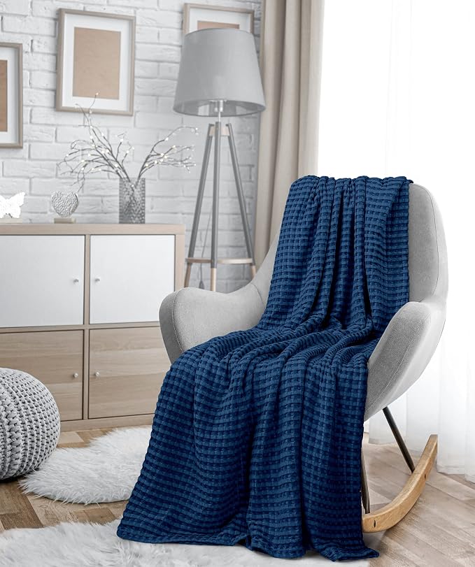 Utopia Bedding 100% Cotton Waffle Blanket King Size Navy, 90x108 Inch | Lightweight Breathable Cozy Summer Bed Blanket Home Decor Gift for Women and Men