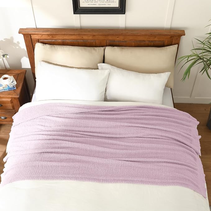 JOOJA Light Purple Throw Blanket, Soft Fluffy Fuzzy Knit Blanket for Couch Bed Sofa, Cozy Plush Warm Blanket for Bedroom Living Room, Spring Home Decor, 50x60 Inches