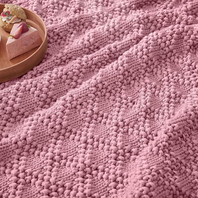 Anysay Knitted Weighted Blanket for Adult, Chunky Knit Throw 36''*48'' 5lbs | Cooling Weighted Blanket for Sleep Breathable Machine Washable Fall Heavy Blanket for Room Decor(Pink)