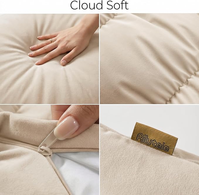 Pat. Pend. Segmented Body Pillow for Side Sleepers, 39 Inch, Beige | Long body pillow for adults with a removable, washable soft velvet cover; small bed pillow for comfortable side sleeping.