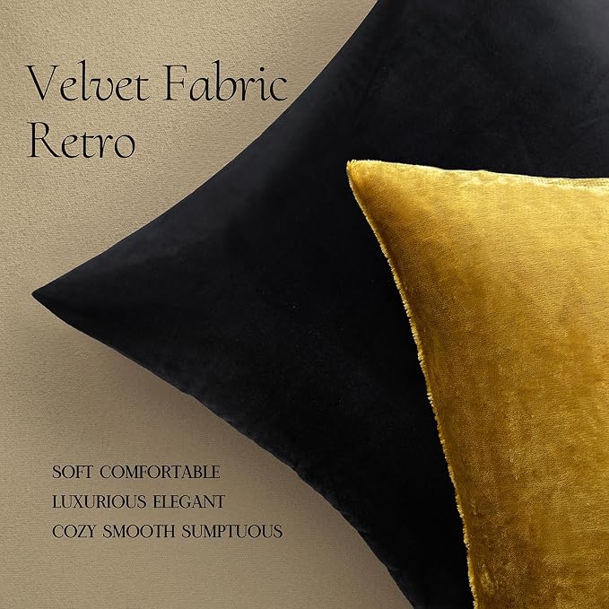 MIULEE 28x28 Inch Pack of 2 Euro Velvet Throw Pillow Covers Golden | Soft Solid Decorative Euro Sham, Modern Luxury Home Decor, for King Bed Sofa Couch Bedroom Livingroom