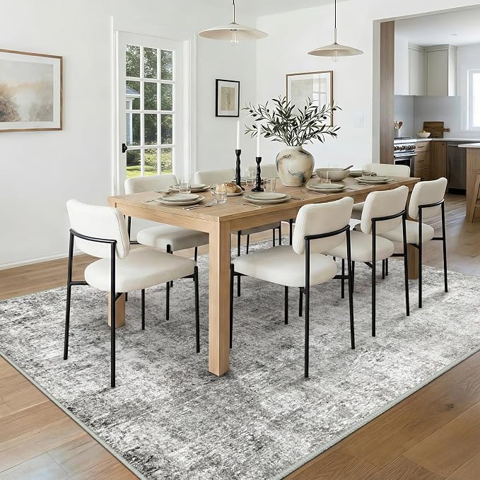 RELEANY Washable 6'x9' Abstract Area Rug for Living Room Gray White | Carpet for Bedroom, Kitchen, Office, Hallway and Entryway, Printed Pattern, Non‑Slip, Soft, Stain‑Resistant, Easy to Clean
