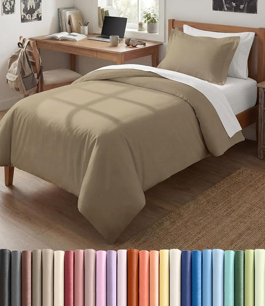 Duvet Cover Twin/Twin XL Size - 2 Piece with Zipper Closure - Beige | Extra Soft, Breathable, Twin/Twin XL Duvet Cover 68" x 90" w/ 1 Pillow Sham, Zipper Closures & Ties, Women, Men, Kids & Teens