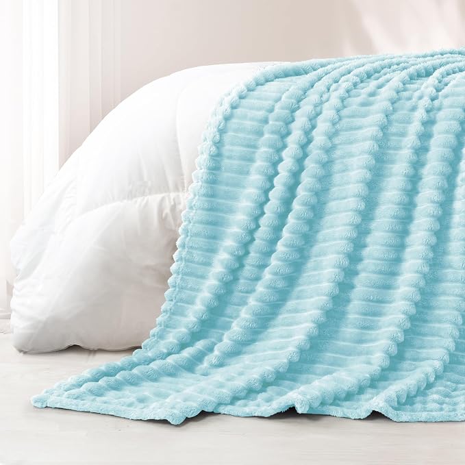 Exclusivo Mezcla Striped Fleece Throw Blanket for Couch, Sofa, Bed, 50"x60" | Soft Breathable Cozy Bed Blankets, Lightweight Plush Fluffy Fuzzy Jacquard Decorative Blankets