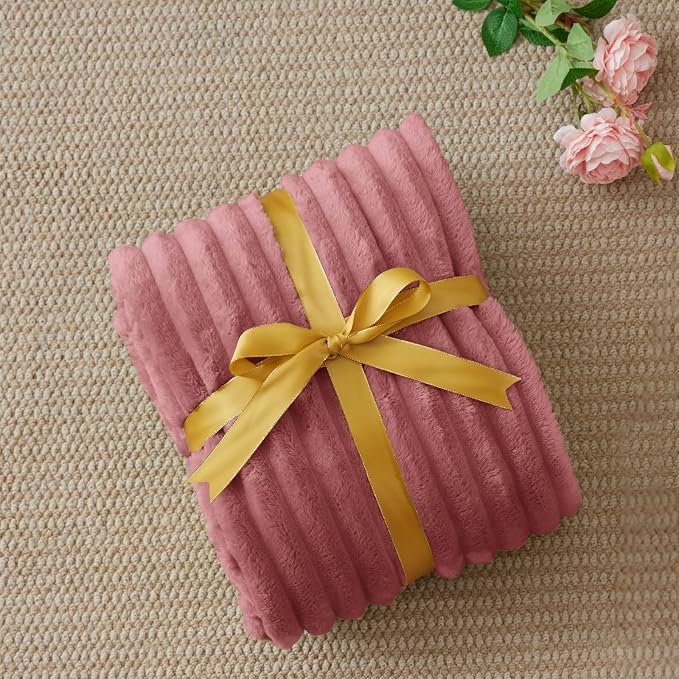 BEDELITE Striped Fleece Throw Blanket, Brick Dust, 50"x60" | 300GSM Microfiber Fleece, Soft Cozy, Lightweight Warm, Double-Sided Plush, Machine Washable, Gift, Room Decor, for Couch Sofa