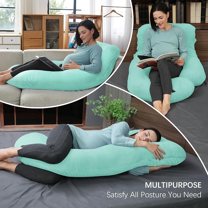 MOON PARK Pregnancy Pillows for Sleeping - U Shaped Full Body Maternity Pillow with Removable Cover - Support for Back, Legs, Belly, HIPS - 65 Inch - Turquoise