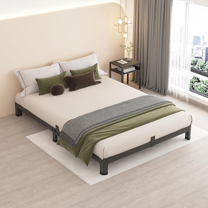 MAF 4 Inch Full Size Metal Platform Bed Frame with Round Corner Legs | Mattress Slide Stopper, 3000 LBS Heavy Duty Steel Slats Support, Noise Free, No Box Spring Needed, Easy Assembly, Anti-Slip