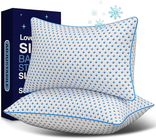 Queen Pillows Set of 2, Cooling Shredded Memory Foam Pillows | Adjustable Loft, Balanced Support, Medium Firm Feel, Side Back Stomach Sleepers, Washable Cover, Airflow Design, Easy Care