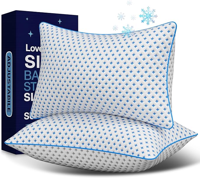 Standard Pillows Set of 2, Cooling Shredded Memory Foam Pillows | Adjustable Loft, Balanced Support, Medium Firm Feel, Side Back Stomach Sleepers, Washable Cover, Airflow Design, Easy Care