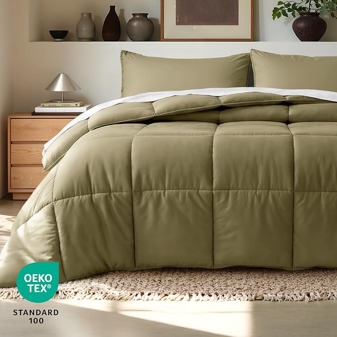 Bare Home Full Comforter Set - 1800 Ultra Soft (Full, Olive) | All-Season, Breathable, Hypoallergenic, Premium 1800, Warm, Cozy