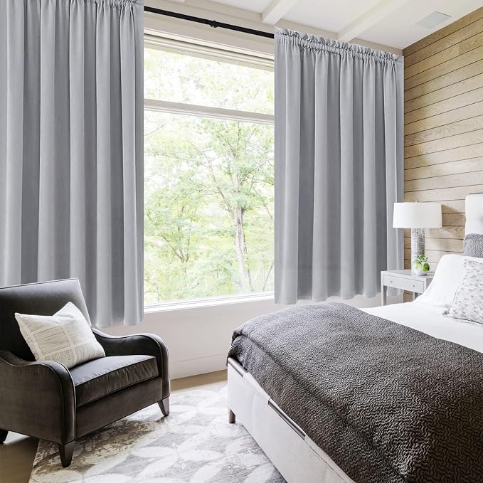 DWCN Short Blackout Curtains 60 x 36 Inch Long for Kitchen RV Bunk 2 Panels | Kitchen Curtains Over Sink, Thermal Insulated, Light Blocking, Rod Pocket Drapes for Small Window, Silver Grey