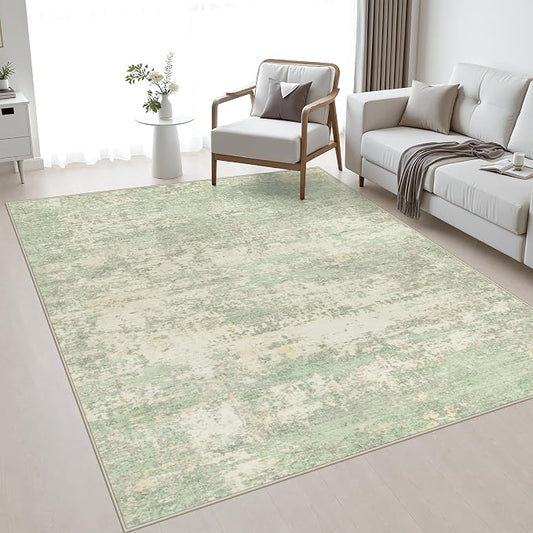 5x7 Area Rug Living Room: Modern Washable Soft Carpet Green Cream | For Bedroom Dining Room Farmhouse Nursery Hallway Office,Modern Abstract,Machine washable,Non-Slip,Stain Resistant,Indoor