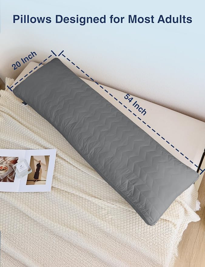 ZonLi Long Body Pillow for Adults, Firm Body Pillow with Adjustable Shredded Memory Foam, Soft Support for Side Sleepers, Pregnant Women, Washable Quilted, 20 x 54 Inch, Grey