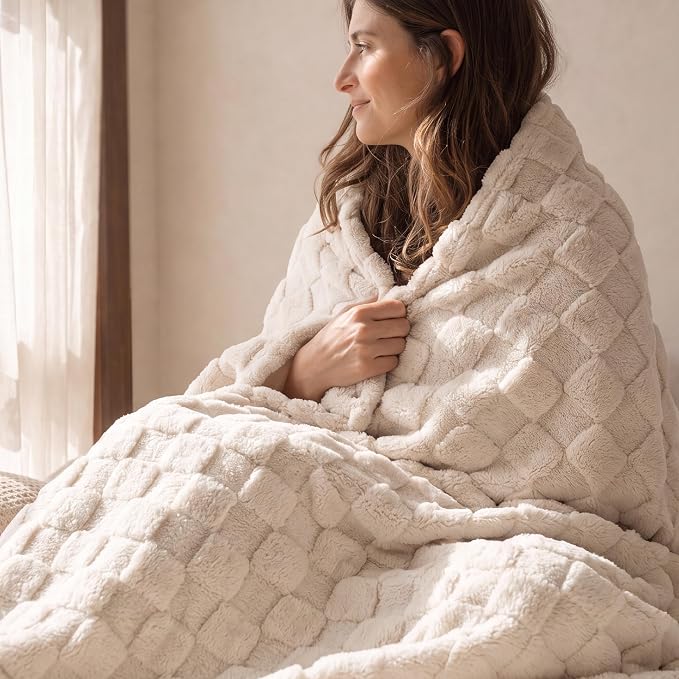 Bedsure GentleSoft Throw Blanket for Couch - Super Soft Cozy Blankets Gifts for Kids Girls, Cute Small Fleece Throws for Bedroom Home Decor, Cream, 50x70 Inches