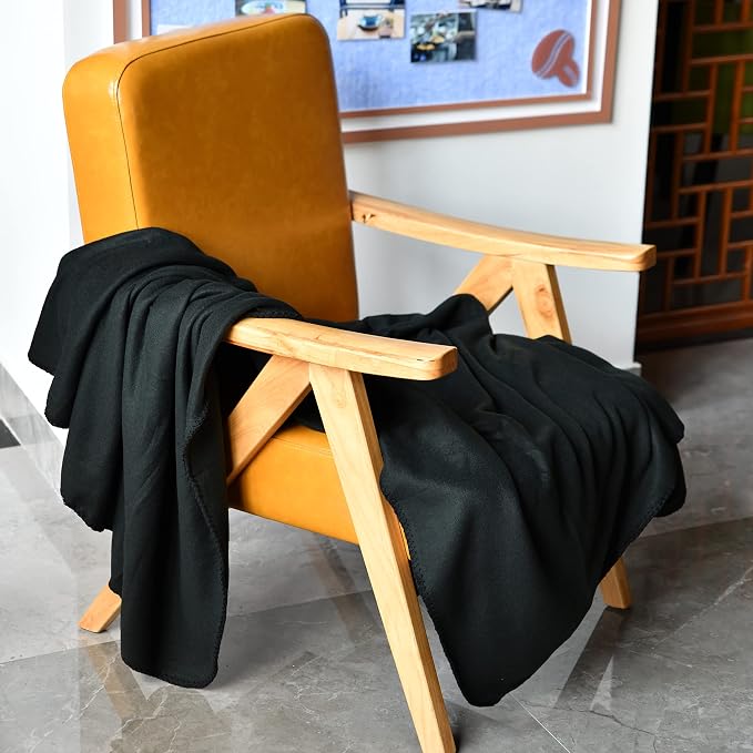 Fleece Throw Blankets Bulk Fleece Blankets Solid Wholesale Lightweight Warm Soft for Pet Bed Sofa Couch Office Wedding Gifts Travel Seasons (Black, Pack of 6-50x60 Inches)
