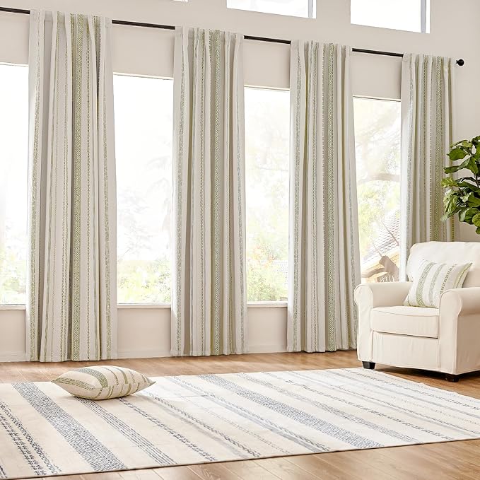 jinchan Boho Blackout Curtains 96 Inches Long for Bedroom Living Room | Sage Green on Beige Geometric Printed Back Tab Rod Pocket Farmhouse Curtains Room Darkening Thermal Window Treatment 2 Panels