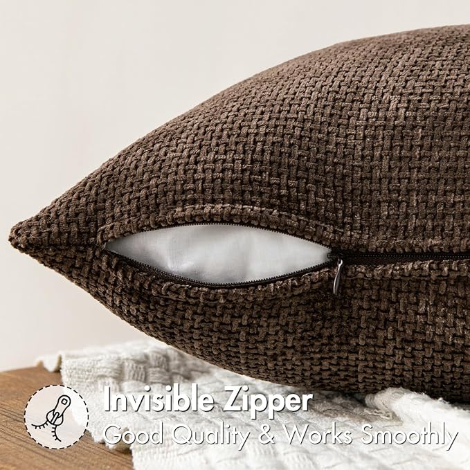 MIULEE Decorative Dark Brown Euro Sham Pillow Covers 24x24 Inch 2 Pack | Modern Boho Accent, Soft Chenille Pillow Covers, Farmhouse Cushion Cases for Home Decor Bed Sofa Living Room