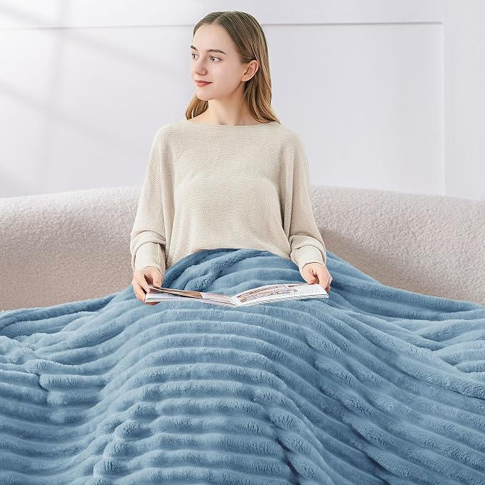 BEDELITE Ribbed Full Size Blanket for Bed, Blue, 84"x90" | Ultra-Soft Plush Fleece, Warm Yet Lightweight, Ribbed Texture, Home Decor, Machine Washable, Giftable, All-Season Use