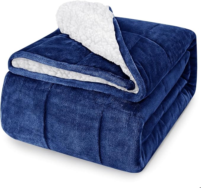 yescool Weighted Blanket for Adults (15 lbs, 48" x 72", Sapphire Blue) Heavy Blanket for Sleeping Perfect for 140-160 lbs, Twin Size Breathable Blanket with Premium Glass Bead