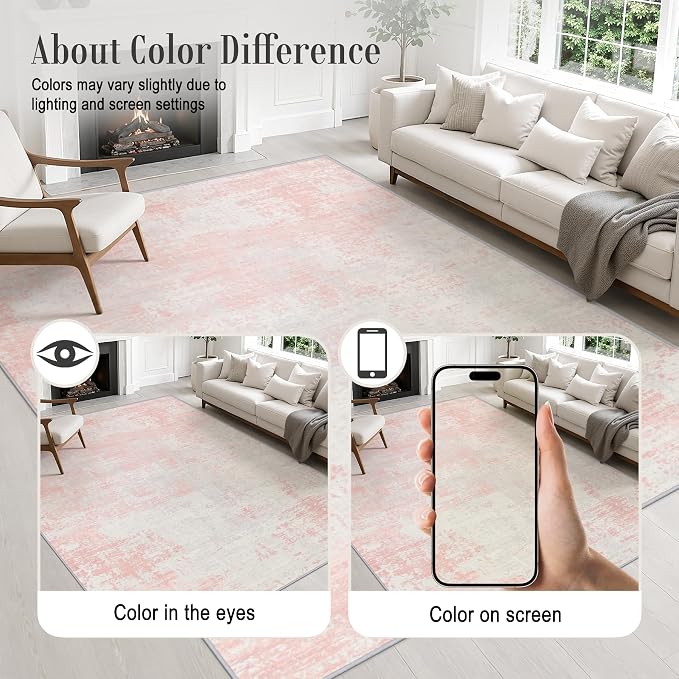 2.6x8 Washable Runner Rug：Modern Abstract Soft Carpet Pink White | For Hallway, Bedroom, Kitchen, Laundry, Bathroom,Door Mat,Modern Abstract,Machine washable,Non-Slip,Stain Resistant,Indoor
