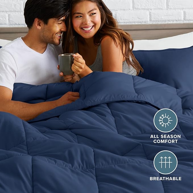Bare Home Comforter Set - 1800 Ultra Soft (Oversized King, Dark Blue) | All-Season, Breathable, Hypoallergenic, Premium 1800, Warm, Cozy