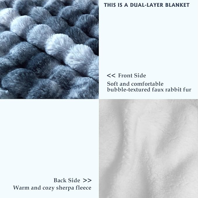 50x60 Inches Ultra-Soft Fuzzy Faux Fur Plush Throw Blanket - Thick, Warm Sherpa for Couch, Sofa, Bedroom, Camping - Decorative Blanket for Cozy Warmth, Bubble Dark Blue Tie Dye