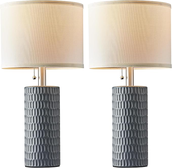 Reaketon 20” Modern Ceramic Table Lamps for Bedroom, Set of 2, Grey | Bedside lamps for nightstands, Small Table Lamps for Living room, Home Office, End Table and Hallways