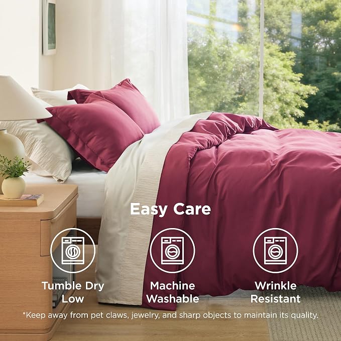 Bedsure Cal King Duvet Cover, Soft Double Brushed Bedding, Dark Red, 3Pcs | For Kids & Adults, 104"x98" Comforter Cover, Hotel Luxury, All Season, Breathable, Easy Care, Lightweight, California King
