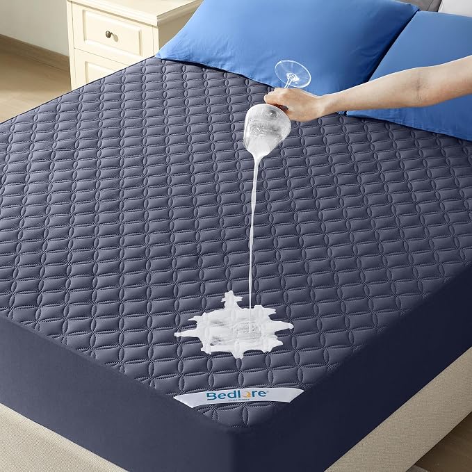 BEDLORE Waterproof King Size Mattress Protector, Deep Pocket Fit, Washable | Soft Noiseless Breathable Bed Mattress Cover Pad, Fits 6-18 Inch Deep Mattresses, Ideal for Home, Bedroom, Hotel, Navy Blue