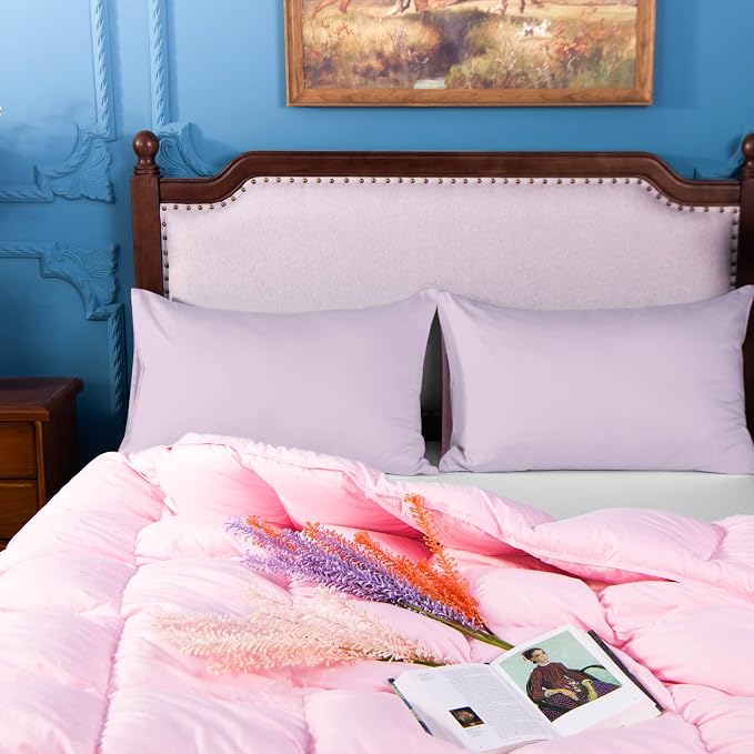 NTBAY Queen Egyptian Cotton Sateen Pillowcases, Set of 2, Light Purple | 500 Thread Count Egyptian Cotton Sateen with Envelope Closure, 2 Pack 20 x 30 Inch Pillowcases, Insert Not Included