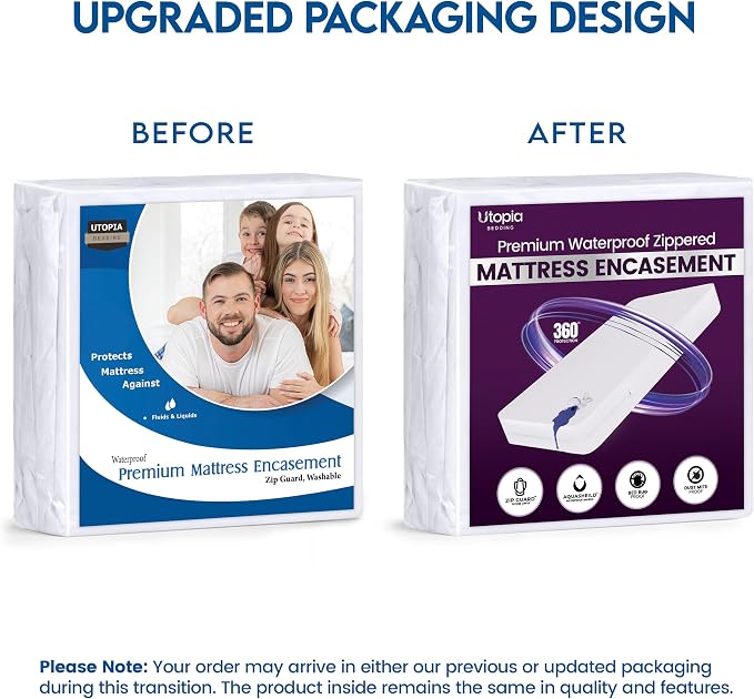 Premium Waterproof Zippered Mattress Protector Queen Size, 12" Depth | Utopia Bedding Bed Bug Mattress Cover, 6-Sided Mattress Encasement, Dust Mite Proof, Washable, Fits upto 12" Deep Mattresses
