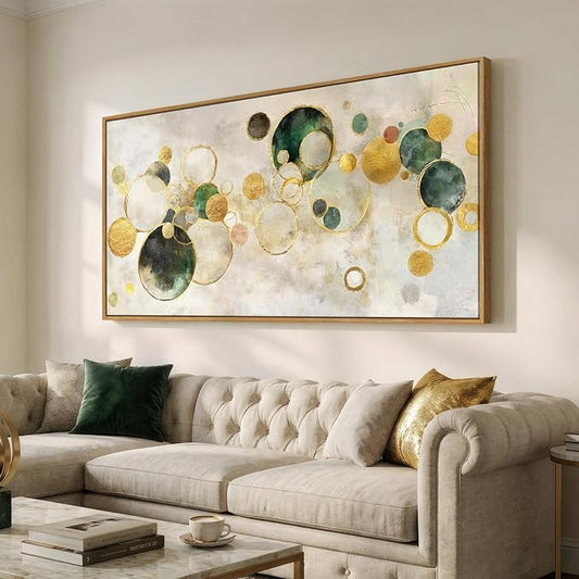 Extra Large Framed Green Gold Abstract Wall Art for Living Room, 36x72 In | Modern pictures, Horizontal canvas prints, Yellow paintings artwork for walls, Wall decor for bedroom dining room office