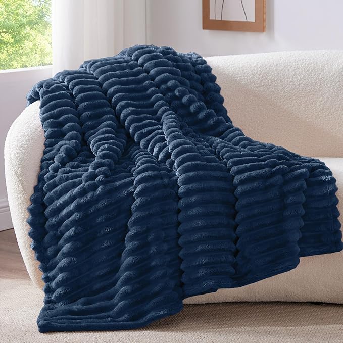 BEDELITE Striped Fleece Throw Blanket, Navy, 50"x60" | 300GSM Microfiber Fleece, Soft Cozy, Lightweight Warm, Machine Washable, Room Decor, Gifts for Men Boys Dad, for Couch Sofa