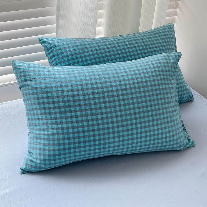 LifeTB Twin XL Comforter Set Blue Grey Gingham Comforter 3 Pieces Modern Plaid Grid Pattern Comforter Set Soft Lightweight Gingham Bedding Set Fluffy Plaid Checkered Comforter with 2 Pillowcases