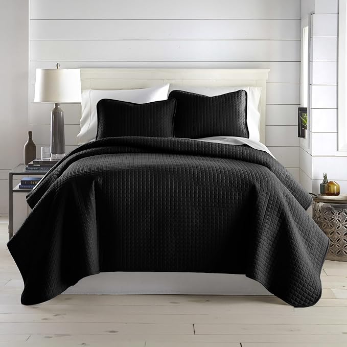 Southshore Fine Living, Inc. Quilts Queen Size Sets, Full Quilt Bedding Set, Pet Hair Resistant Bedding Coverlet Queen Size, Full Size Quilt, Microfiber Bedspread with 2 Pillow Shams, Black Quilts