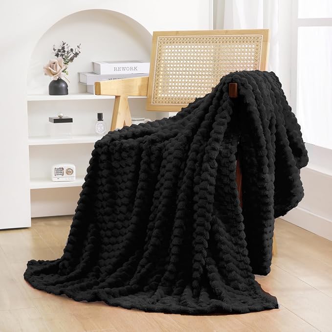 Black Throw Blanket 50"×70" Gifts for Mom Fuzzy 3D Jacquard Decorative | Flannel Fleece Super Soft Plush Cozy Blanket for Couch Sofa Chair Lightweight