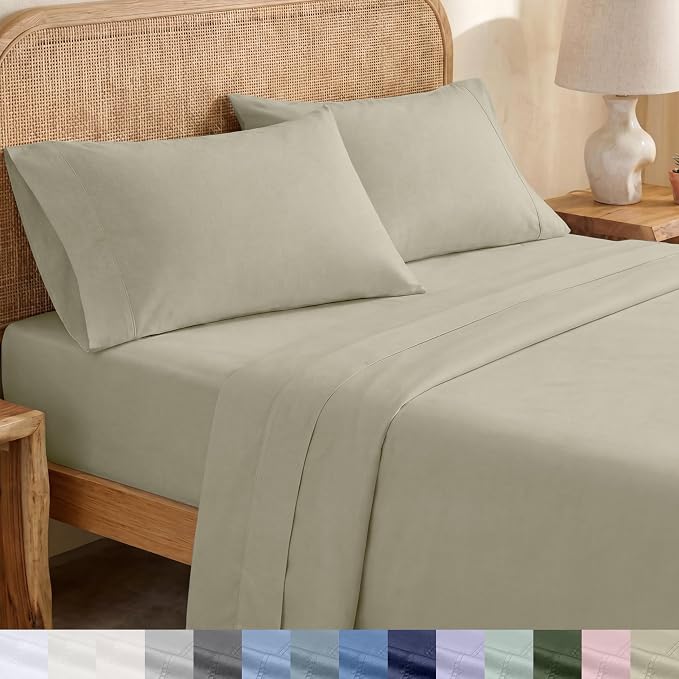California Design Den 100% Organic Cotton Queen Bedsheets, Soft Taupe | GOTS Certified, Lightweight Crisp & Airy Percale For Hot Sleepers, 15" Deep Pocket, All-around Elastic, Easy Care