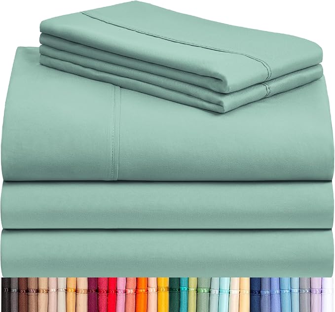 LuxClub 5 PC Split King Sheet Set, Deep Pockets Wrinkle Free Cooling Bed Sheets Hotel Bedding for Women, Men, Includes 2 Fitted Sheet, 1 Flat Sheet and 2 PillowcasesSoft Light Teal | LuxClub Silky Fitted Sheet & Pillowcase Sets, Breathable Hotel Luxury...