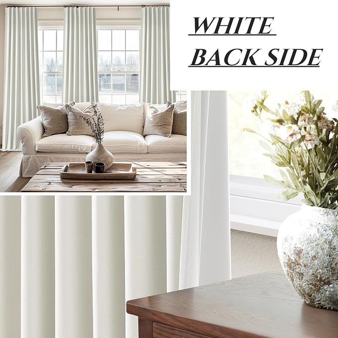 QJmydeco Pleated Beige Curtains 96 Inches Long 2 Panels Burg, Energy Efficient Decorative Total Blackout Curtains for Bedroom Wide Windows Drapes for Living Room Thick Soundproof Rod Pocket&Hook&Rings