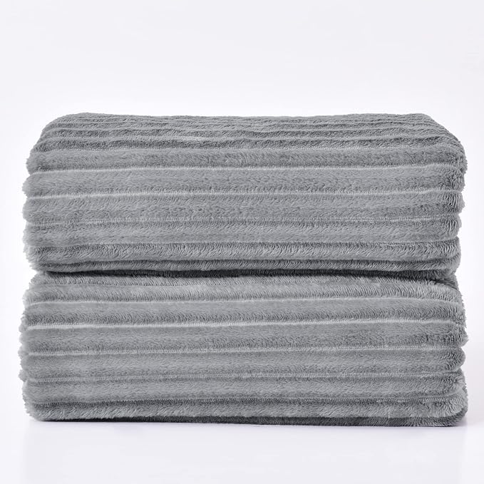 BEDELITE 3D Ribbed Jacquard Grey Blankets Queen Size for Bed, 90x90 Inch | Soft Warm Decorative Fluffy Blanket, Cozy Fuzzy Lightweight Plush Fleece Throw Blankets for Bed, Room Decor, Gift for Women