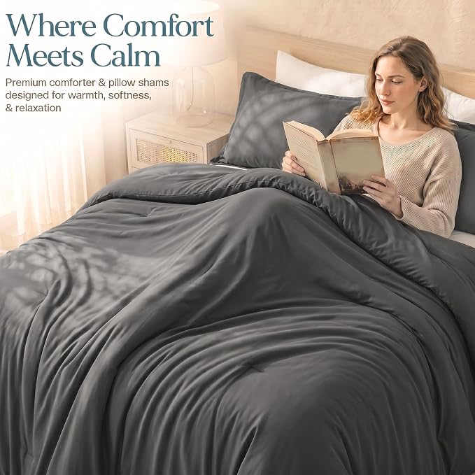 Utopia Bedding 3 Pc King Comforter Set, All Season Bedding, Grey | Bedding Set Includes Comforter (90x102) Inches, 2 Shams (20x36) Inches. Soft Microfiber Down Alternative, Machine Washable.