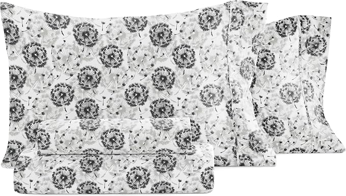 Linen Market 4 Piece King Sheet Set - Breathable, Double-Brushed Patterned Cooling Sheets – Oeko-TEX Certified Ultra Soft & Wrinkle-Free 16" Deep-Pocket King Sheets - Easy Care Make a Wish Light Gray