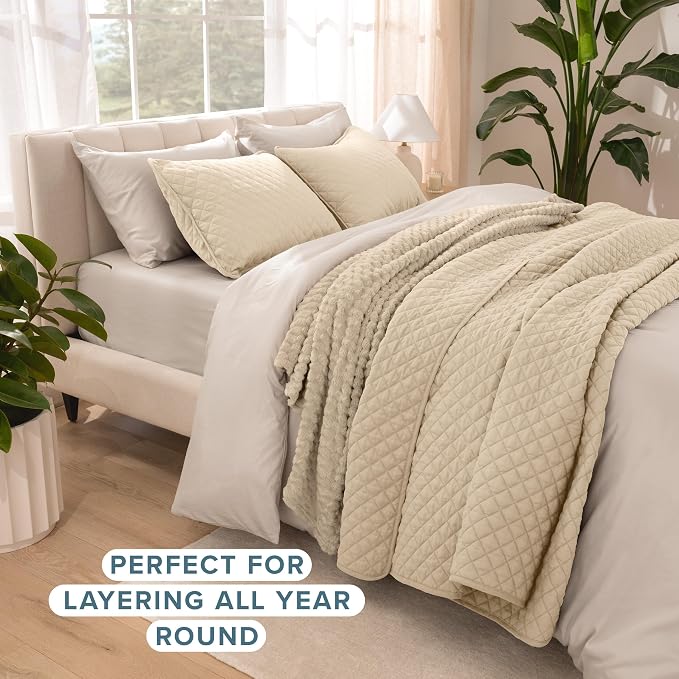 Bare Home Coverlet Set - Twin/Twin Extra Long - Lightweight Bed Decor - Comforter Alternative - All-Season Quilted Bedspread (Twin/Twin XL, Sand)